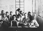 Children in a school in the Tempelhof DP camp in Berlin.