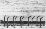 Sketch of the barbed wire fence surrounding the internment camp on the Isle of Man.
