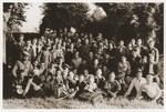 Group portrait of Jewish DP youth at the OSE (Oeuvre de Secours aux Enfants) home for Orthodox Jewish children in Ambloy.