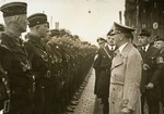 Hitler reviews a unit of workers during Reichsparteitag (Reich Party Day) celebrations in Nuremberg.