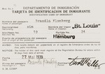 Immigration identification card issued by the Cuban government to St.