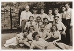 Group portrait of members of Kibbutz Nocham in the Bergen-Belsen displaced persons camp.