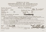Immigration identification card issued by the Cuban government to St.