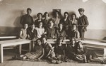 Group portrait of students in a classroom at a Jewish school in Bitola, Macedonia.