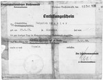 Release certificate issued to Heinrich Büchler.

The document states that Heinrich Büchler was born on June 25, 1923 in Gleiwitz and was sent to Buchenwald on November 12, 1938.