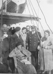 Jewish couples from the Balkans on board a ship during a sightseeing excursion to Palestine.