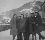 Group portrait of young Jewish DPs from the Salzburg displaced persons camp on an outing in the mountains.
