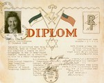 Diploma issued to Lusia Gliklich, a Jewish DP from Poland, upon completion of a course in radio telegraphy sponsored by ORT.