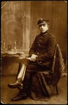 Studio portrait of Avraham Gurshofski in his Polish army uniform.
