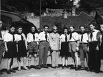 Group portrait of the teaching staff of the Lindenfels displaced persons' center for children.