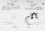 DP identity card, issued by the Jewish administration of the Poppendorf displaced persons camp, certifying that Rosa Rudashevsky was an illegal immigrant aboard the Exodus 1947, who was brought back to Germany against her will, and who "is in exile on [her] way back to Eretz-Israel".