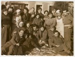 Jewish youth pose for a group portrait in a kibbutz hachshara in Italy.