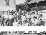 Group portrait of members of the Kibbutz Buchenwald hachshara (Zionist collective) in Geringshof, Germany.