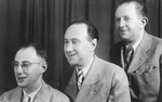 Prewar photograph of the three Levin brothers.

From left to tight are Max (who had immigrated to Canada and returned for a visit), Alex (Yehezkel) and Moshe.
