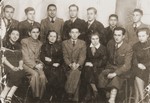 Group portrait of members of the Achvah Akademicka Jewish student organization in Brody, Poland.