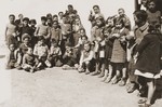 Group portrait of children at Rivesaltes on the eve of their departure for the Chateau de Montluel children's home near Lyon.