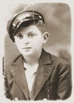 Portrait of a Jewish boy dressed in his school uniform.