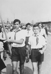 Zionist youth march in a parade in the Zeilsheim displaced persons' camp.