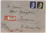 An envelope of a registered letter sent from the Bedzin ghetto in Srodula by J.