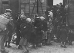 Newly arrived Jews from Subcarpathian Rus get off the train in Auschwitz-Birkenau.