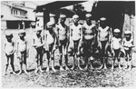 Group portrait of naked, emaciated children in the Jastrebarsko concentration camp for children.