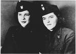 Portrait of two young women in Ustasa uniform.

Pictured on the left is Nada Tanic-Luburic and on the right is Maja Slomic-Buzdon.