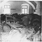 Bundles of clothing belonging to men, women and children are stored in a warehouse at the Stara Gradiska concentration camp.