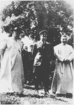 Ante Pavelic (center) stands with Giuseppe Ramiro Marcone (left) and Marrussio (?) at a ceremony in Zapresic, Croatia.