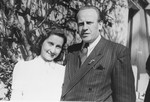 Oskar Schindler with Ludmila Pfefferberg-Page at a reunion in Munich, 1946.