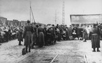 Jews await deportation at the Jozsefvaros train station in Budapest.