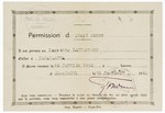 Permit issued to Hans Landesberg in the El-Ayachi concentration camp allowing him to go to Casablanca for three days.
