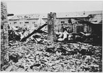 View of the ruins of a warehouse containing scrap metal at the Jasenovac concentration camp.