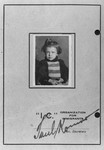 Child identification card issued to Sonja Krips.