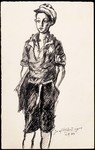 Portrait of an unidentified child messenger for the Kovno ghetto Jewish Council, pen and ink drawing by Josef Schlesinger.