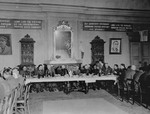 View of the banquet hall where American and Russian military leaders dined after the  meeting of the two armies at Torgau, Germany.