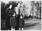 A Jewish family poses in a park in Prague.

Pictured are Robert and Rose Lederer and their two children, Nina and Peter, all of whom perished during World War II.