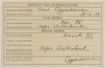 Postcard sent from Hans Oppenheimer to notify a change in barracks in the Westerbork transit camp.