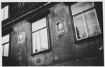Posters of Adolf Hitler bedeck a building in Kiel.