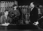Former SS Second Lieutenant Maximillian Grabner (left) is interrogated by Heinrich Duermayer, the chief of the Austrian Political Police [Staatspolizei].