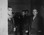 German Gestapo agents arrested after the fall of Liege, incarcerated in a cell in the city's citadel.