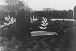 German troops stand at attention alongside a row of coffins during a military funeral near Auschwitz.