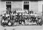 Group portrait of the students in the Hebrew school in Simnas Lithuania.