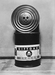 A canister of Zyklon B found in the Dachau concentration camp and clearly marked as poison with a skull and crossbones.