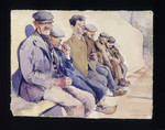 Painting by Jacob Barosin of men sitting outside on a bench.