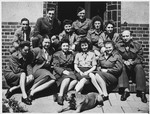 Group portrait of Joint Distribution aid workers in the Bergen-Belsen displaced persons' camp.
