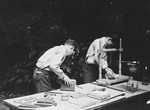 Two boys practice book-binding in La Forge, an OSE children's home in Fontenay-aux-Roses.