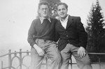 Close-up portrait of two Jewish teenagers in a children's home in Switzerland.