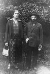 Close-up portrait of a religious Jewish couple.

Pictured are Jakow and Szprinca Menaker.
