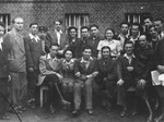Group portrait of members of the Zionist group, Dror, in the Rosenheim displaced persons' camp.