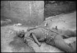 The body of a German guard at Dachau who was summarily executed by U.S.